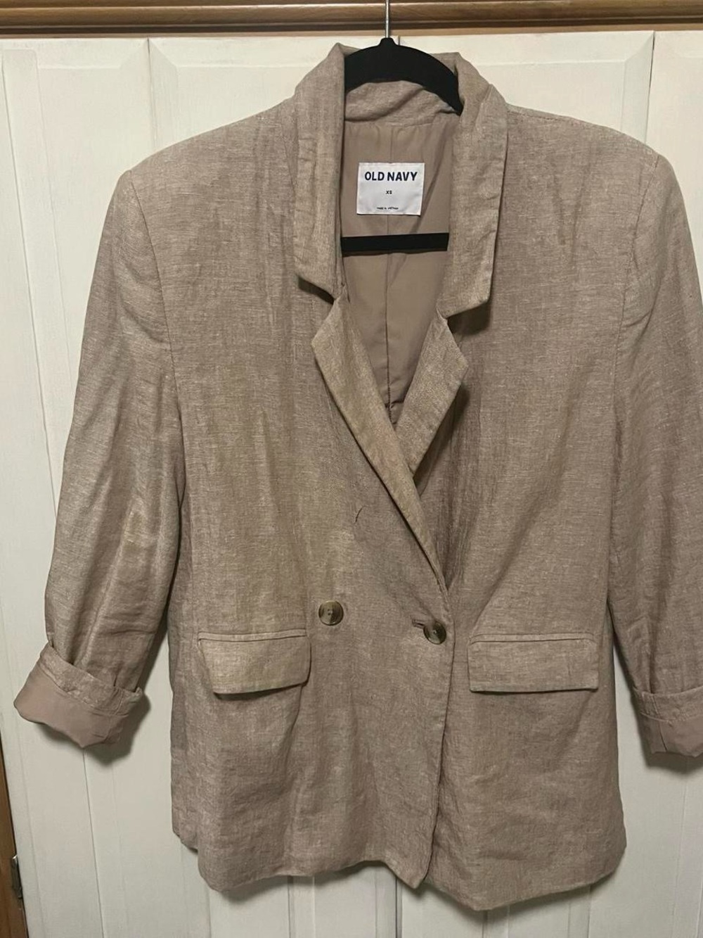 Old Navy Women's Tan Linen-Blend Double-Breasted Blazer